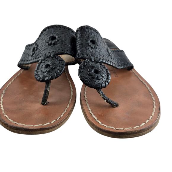 Jack Rogers Sandals Womens 9 Flats Black Woven Leather Slip On Thong Preppy - Picture 4 of 11